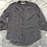 Liz Claiborne button up shirt. Black and white polka dot lightweight fabric.