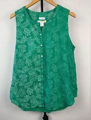 C&C California Green Tropical 100% Linen Button Up Sleeveless Blouse Top