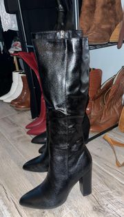 Black Leather High Knee Boots