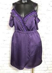 NWT C Luce Women's Size Small Mini Dress Purple Cold Shoulder Satin