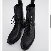 ZARA  STUDDED LOW-HEELED LEATHER ANKLE BOOTS