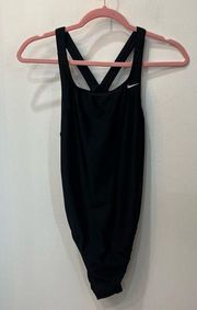 Nike Racerback Black Swimsuit one piece swimmer bathing suit sz 12