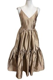 Anthropologie Bloni Tiered V Neck Maxi Dress in Bronze Women’s Size XS New NWT