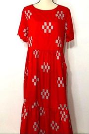 Miss Look Red & Grey Geometric Pattern Maxi Dress Size XL