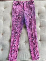 Y2K Judy Blue Fuchsia Hot Pink Acid Wash Destroyed High Rise Jeans 15