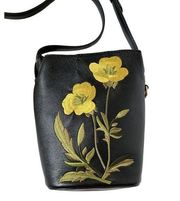 Stella McCartney Shoulder Sling Bag Authentic Leather Embroidered Bucket Black