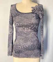 Sweet Pea Stacy Frati Top Medium Double Mesh Leopard Zebra Blouse Long Sleeve