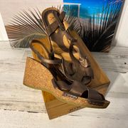 Clarks Artisan Metallic Bronze Cork Wedge Platform Slingback Sandals Size 8m
