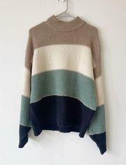 Elan Striped Sweater Metallic Gold Cream Sage Black S