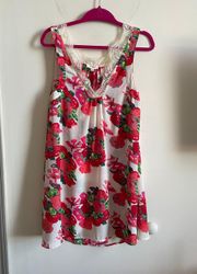 Nightgown Red Pink Floral Print Lace Detail Size Small