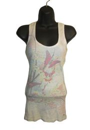 White Racerback Tank Top With Butterflier Women's Size M