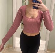 Pink Ribbed Long Sleeve Top