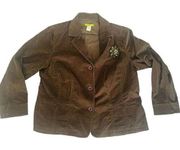 Sigrid Olsen Women Plus 16W Corduroy Cropped Jacket Blazer Olive Drab Green