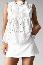 New Look White Floral Lace Cutout Pleated Peplum Sleeveless Tank Top Size S