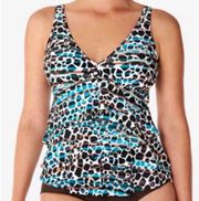 Swim Solutions Women's Blue/Black Floating Island Ruffled Tankini Swim Top sz 8