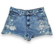 INA White Floral Embroidered Jean Denim Cut Off Shorts Large