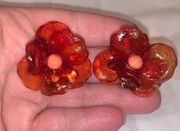 Unique Vintage Acrylic Flower clip Earrings