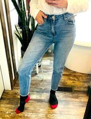 High waisted crop length jeans