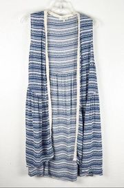 UMGEE Blue Lace Trim Lightweight Sleeveless Long Open Duster Cardigan, Size 2X