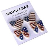 BaubleBar  Patriotic EARRINGS Dangle Drop Red White Blue Bows Hearts Pearl USA