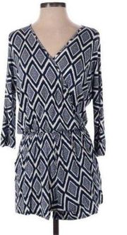 Market & Spruce Blue White Geo Aztec Print Stretchy Romper Size Large NWT