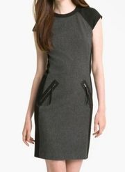 Rebecca Taylor gray sheath dress with black leather Size 4
