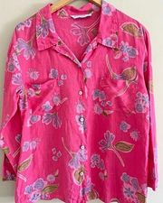 FRESH PRODUCE vintage pure linen floral button down lagenlook beach casual top