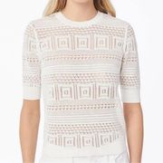 Frame Open Knit Short Sleeve Off White Crocheted Sweater Top Size XS NWT