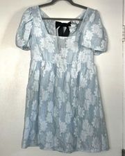 Topshop  Baby Blue Floral Puff Sleeve Mini Dress 8