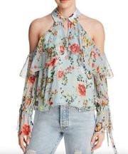 🌺 Alice + Olivia Blayne Floral Print Cold-Shoulder Silk Top