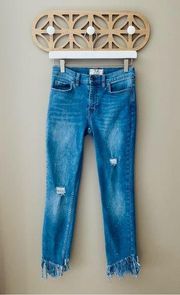 Free People  Great Heights Frayed Skinny Denim Jeans Blue Sz 26