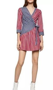 $128 NWT BCBGeneration Women's Red Cotton Mixed-Stripe Wrap Dress‎ Size Medium