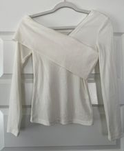 Off The Shoulder White Ribbed Wrapping Top