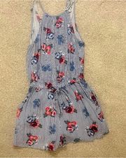 Blue and White Striped Floral Romper | Size Small