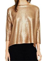 Club Monaco Sweater Copper Foil 3/4 Sleeve Relaxed Pullover Women’s Size Small