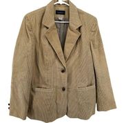 VTG Oscar De La Renta Corduroy Blazer Jacket Two Button Flap Pockets Camel 14