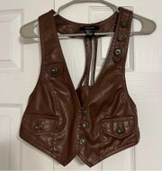 Vintage Paper Tee Faux Leather Brown Vest Tank