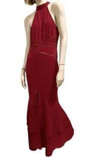 Privy Burgundy Wine Halter Long Gown Dress L