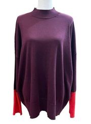 Universal Standard NWT High Neck Colorblock Cuff Sweater Burgundy Sz M  (18-20)