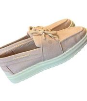 NWOT Sperry Cruise Plushstep Pink Linen Boat Platform Flats Shoes Sz 9 FLAWED