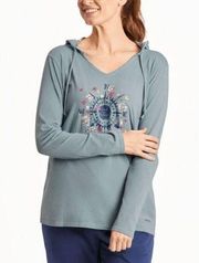 Smoky Blue 'Life is Good' Beauty in All V-Neck Hooded Tee M