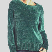 Jones New York Signature Womens Size M Forest Green Chenille Sweater Boxy Fit