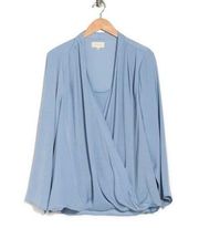 Melloday Nordstrom NWT Surplice Layered Long Sleeve Faux Wrap Feminine Blouse L