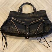 Botkier Black Leather Fringe Shoulder Handbag
