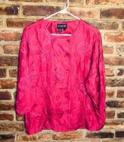 Herman Geist Attache Vintage Red Textured Button Down Blouse Women's Size 12