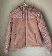 Kate Spade New York Mixed Media Quilted Hooded Jacket Sherpa Fur NWT