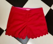 Bright Red High Waisted Scallop Hem Chino Shorts size 4 Oversized