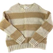 Hiatus Sweater Womens X Small Tan Striped Knit Crew Neck Oversize Cozy Acrylic