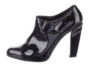 PRADA Semi Pointed Black Patent Leather Ankle Boots Concealed Zip Closure SZ 8.5