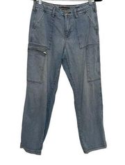 Arizona Jeans Y2K Light Wash Denim Cargo Jeans Zipper Juniors Size 11 High Rise
